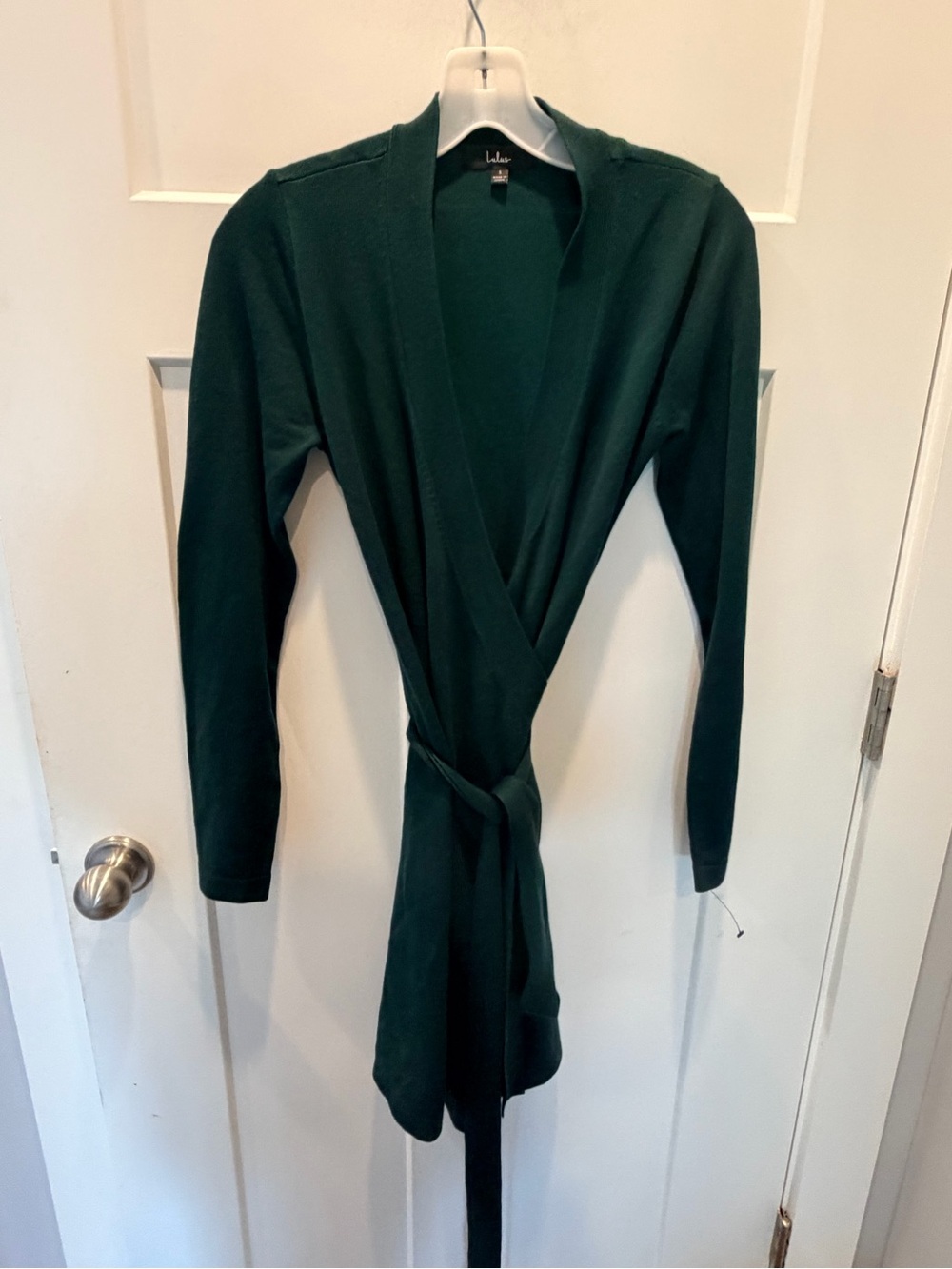 Lulus Forest Green Long Sleeve Wrap Cardigan Tie Waist Size S